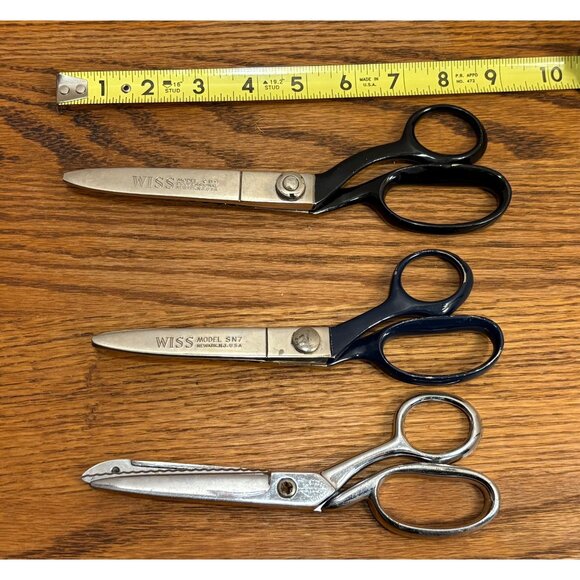 Vintage Wiss Scissors Set Of 3 - CB9 Pinking Shears SN7 Shears & Chrome Serrated - Picture 2 of 10